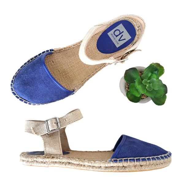 DV Dolce Vita Blue Suede Espadrille Sandals Flats Ankle Strap Size 7 - Picture 1 of 8